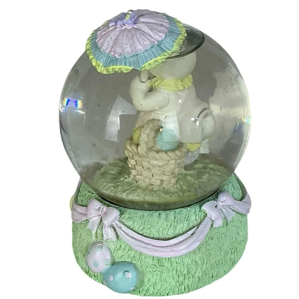 Snow Globe Vintage Easter Bunny Umbrella Spring Water Glitter Globe Pastel 1990